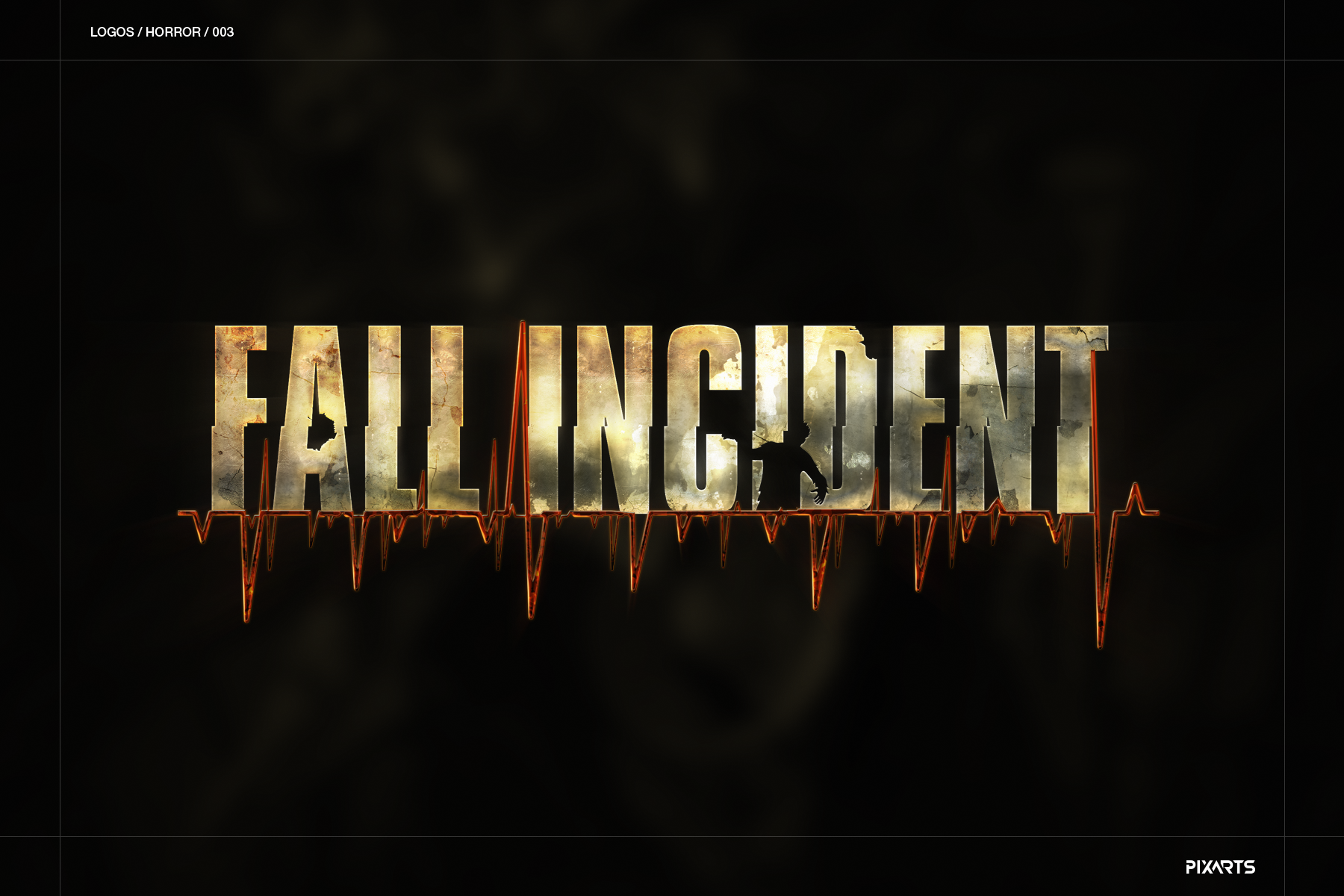 Fall Incident analog horror game logo with glitch typography and a heartbeat flatline graphic