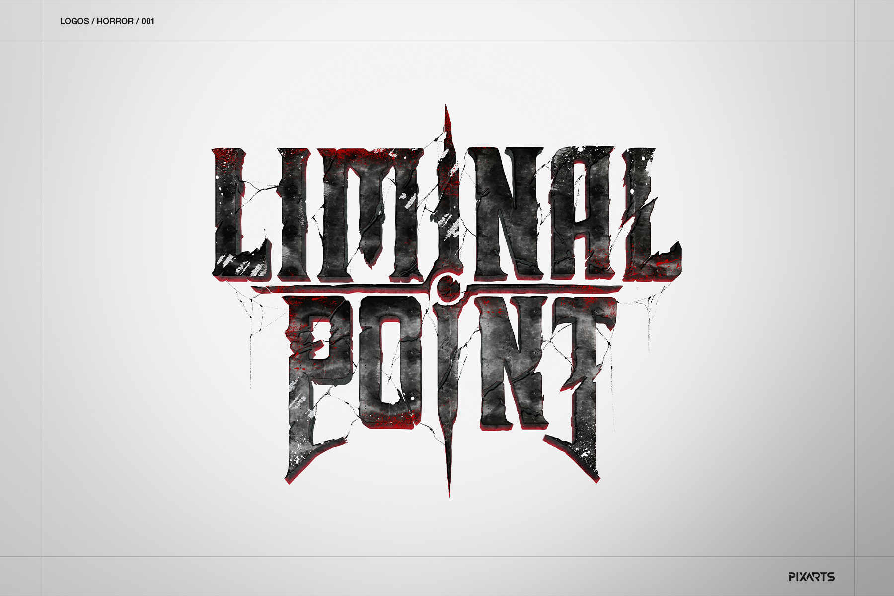 Liminal Point horror game logo design featuring bloody typography on a white grunge background