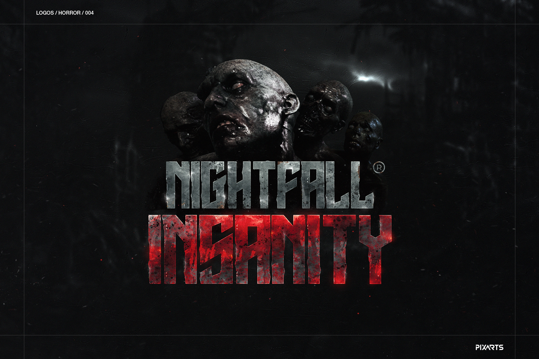 Nightfall Insanity psychological thriller game logo with bloody text and creepy skulls