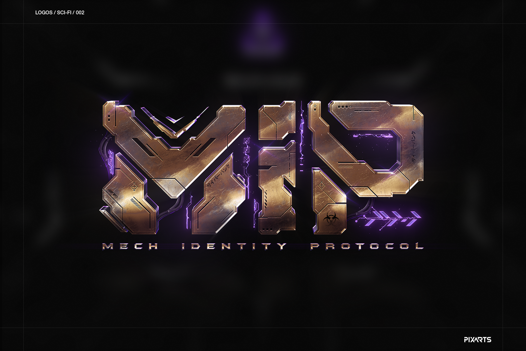 MIP Mech Identity Protocol game logo design featuring heavy metallic typography and futuristic sci-fi branding