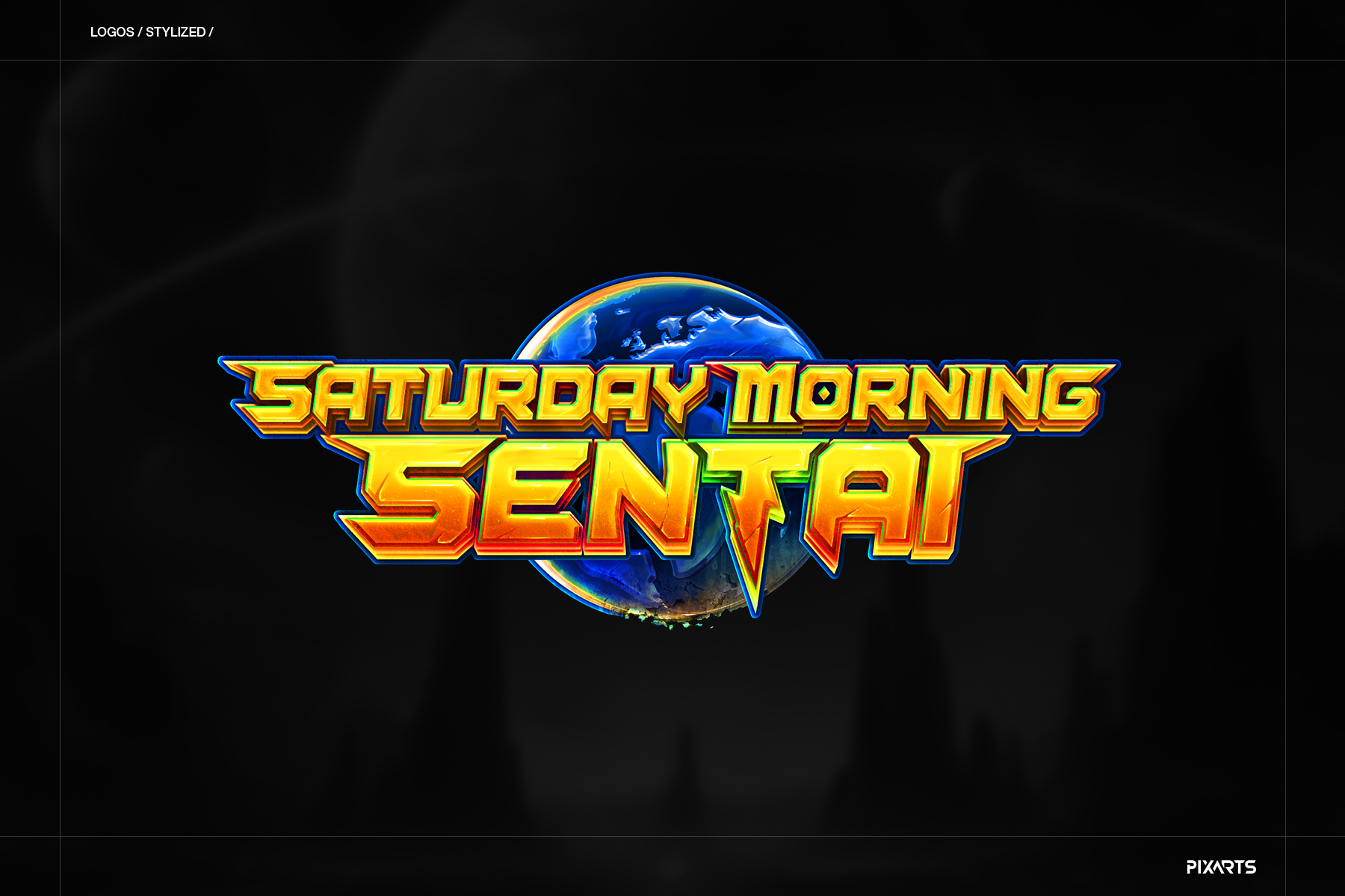 Saturday Morning Sentai action game logo showcasing colorful, bold typography over a globe illustration