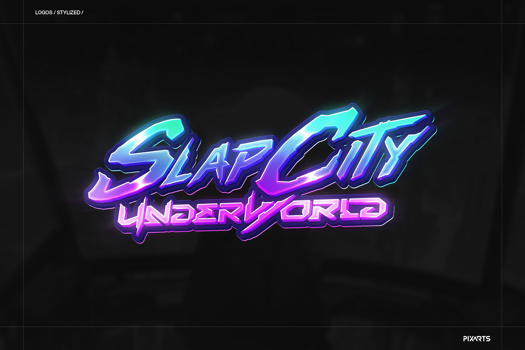Slap City Underworld vibrant arcade game logo featuring dynamic neon lettering with thick glowing outlines