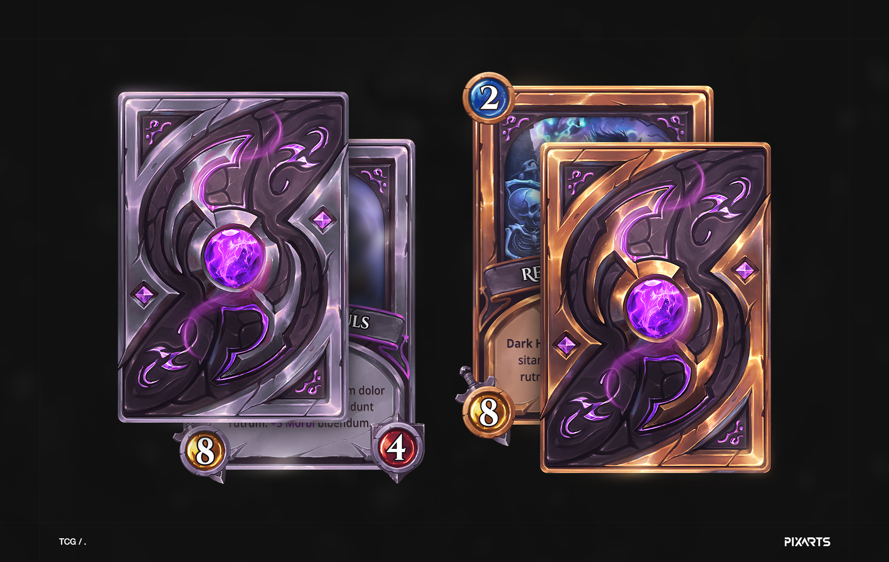 Reaper of Souls — TCG card design featuring a dark underworld theme, custom card back and front UI.